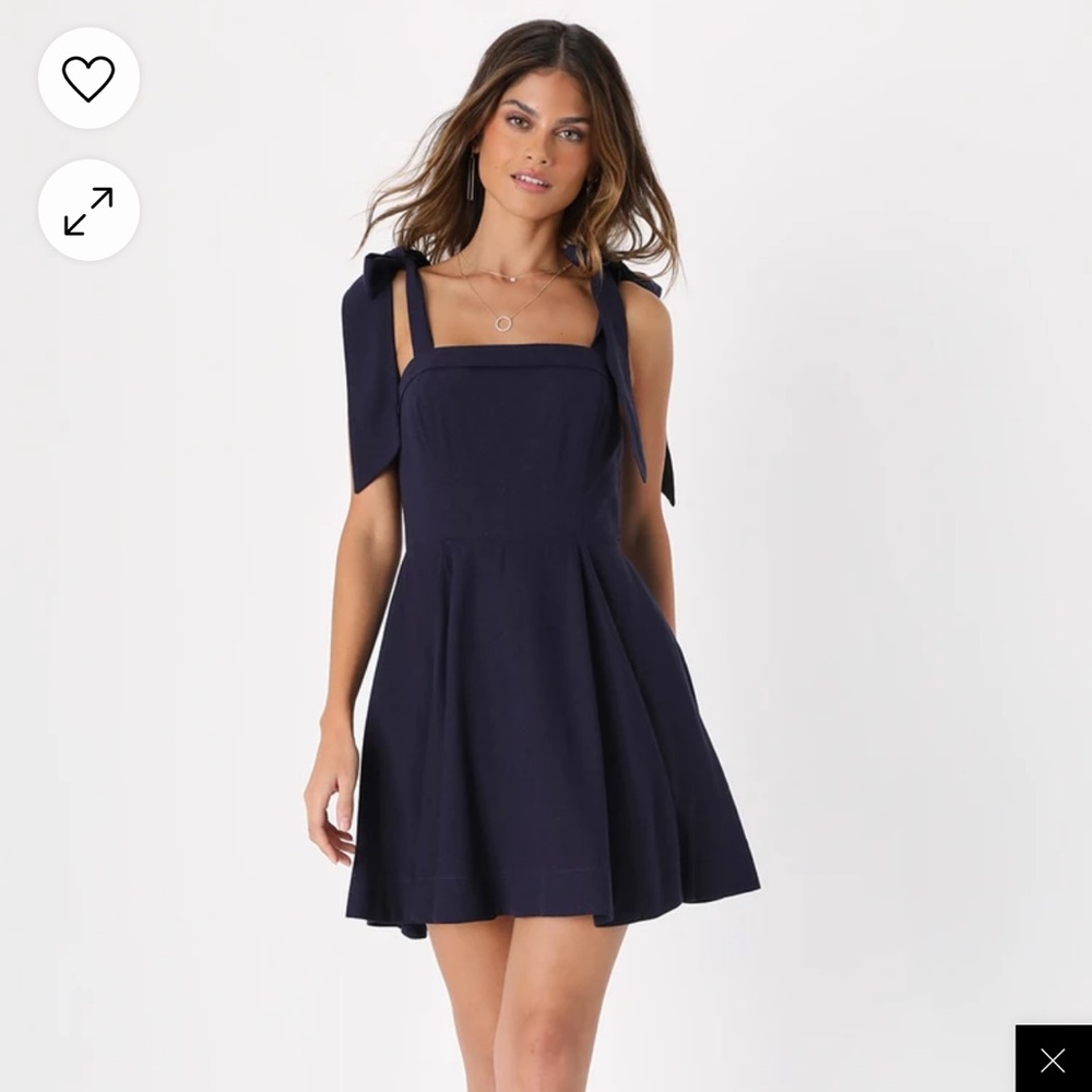 Lulus Flirtatious Looks Navy Blue Tie-Strap Mini Dress With Pockets size medium